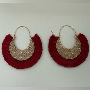 Elegant Red and Gold Hoop Earrings